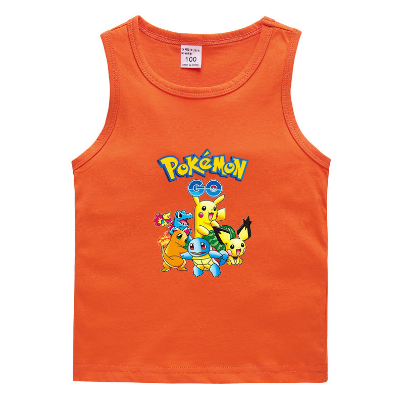 Children Pokemon Pikachu T Shirt Casual Sports Sweat-Absorbent Vest