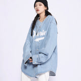 Men Denim Coat Jean Jackets Embroidered Letters Washed Do the Old Cowboy Jacket Men's Retro Loose V-neck Denim Jacket