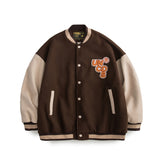 Brown Varsity Jacket Autumn Brown Loose Street Letter Baseball Couple Coat Men And Women