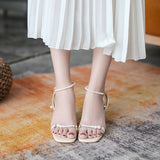 Nude Block Heel Peep Toe Mid Heel Sandals