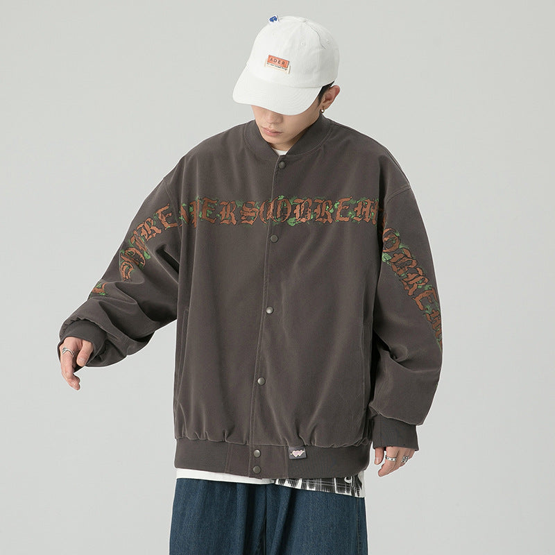 College Jacket Autumn Letters Printed Baseball Uniform Loose Sports and Leisure Jacket I Thin Coat