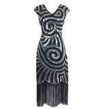 1920S Dress Vintage Sequin Formal Dress Women's V-neck Tassel Dress