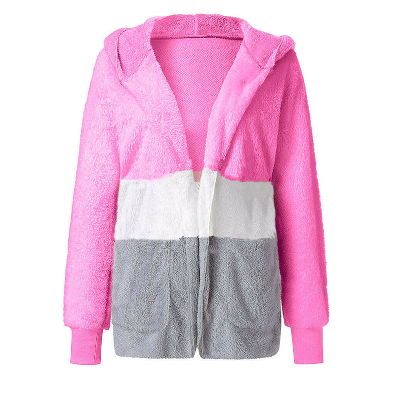 Women Winter Coats Women's Jacket Long-Sleeved Hooded Contrast Color Loose Women's Wear Coat