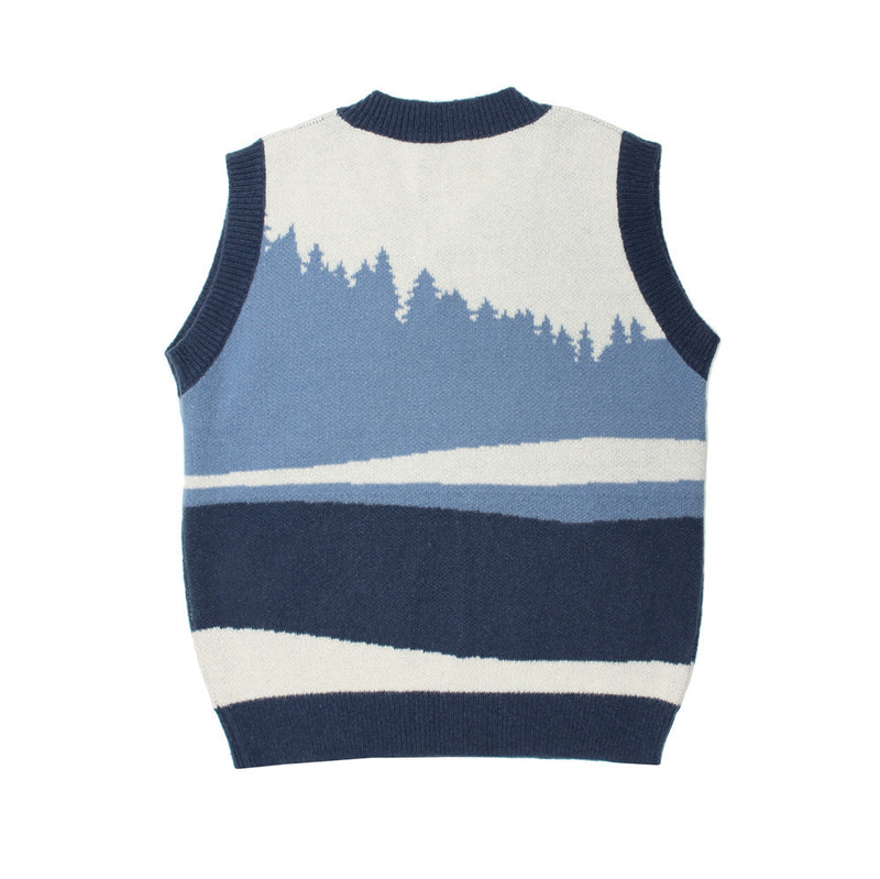 Men Sweater Vest Polar Bear Embroidery Color Matching Sweater Vest Men's Loose V-neck Sleeveless Vest Coat