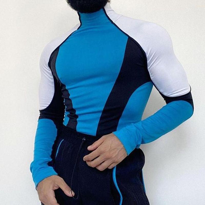 Rave Outfits Men Long Sleeve Shirt Sexy Slim Fit Men's Long Sleeve Half Collar Top