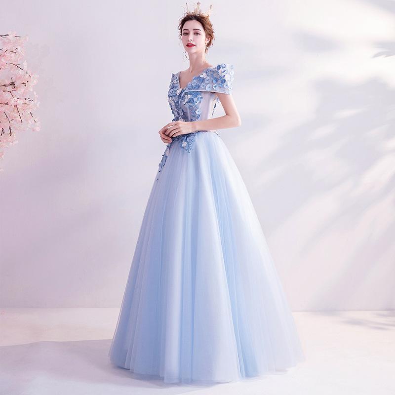 Women'S Evening Dress Ball Gown Princess Quinceanera Wedding Dresses Sexy Blue Evening Dress Banquet Host Formal Dress