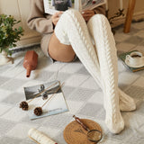 Winter Chunky Cable Thick Knit Thigh High Socks Long Stockings Boot Knitted Socks over the Knee Lengthened Stockings