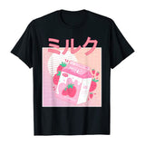 Oversized 90s T Shirt Fun Retro Cute Strawberry Milk Paper Box T-Shirt Women'S Short Sleeve Cotton
