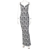 Victoria Beckham Dresses Women's Summer Fashion Printed V-neck Backless Strap Dress