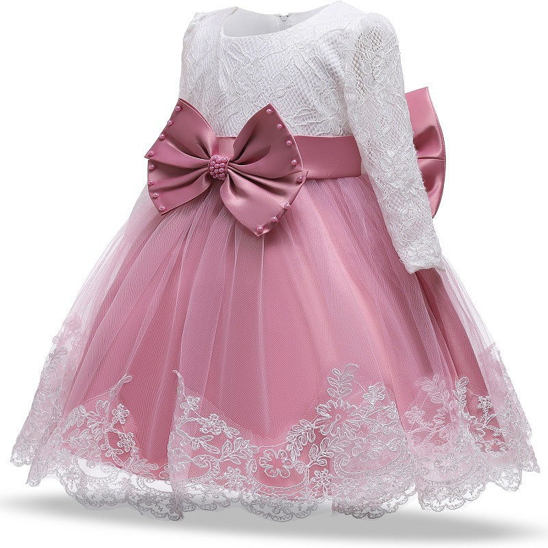 Toddler Girls Sequin Gown Dress Children's Dress Birthday Gift Girls Lace Length Baby Baptism Gown