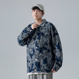 Denim Varsity Jacket Autumn Full Printed Panda Jacquard Denim Jacket Men Loose Street Student Jacket