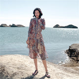 Emery Rose Dresses Vintage Court Style Printed Waist-Controlled Long Dress Chiffon Floral Dress
