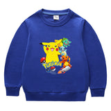 Children Pokemon Pikachu Hoodie Spring and Autumn Solid Color round Neck Sweater