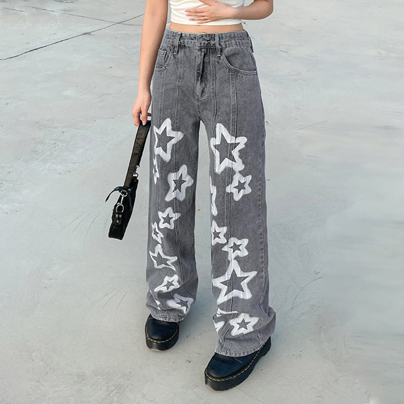 Julia Fox Low Rise Trousers Vintage Five-Pointed Star Printed Jeans