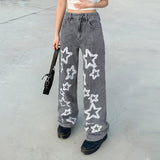 Julia Fox Low Rise Trousers Vintage Five-Pointed Star Printed Jeans