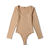 Women Fall Fall Four-Color Square Collar Stitching Jumpsuit Slim Fit Bottoming Top