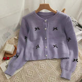 Preppy Aesthetic Sweater round Neck Spring and Autumn Bow Decoration