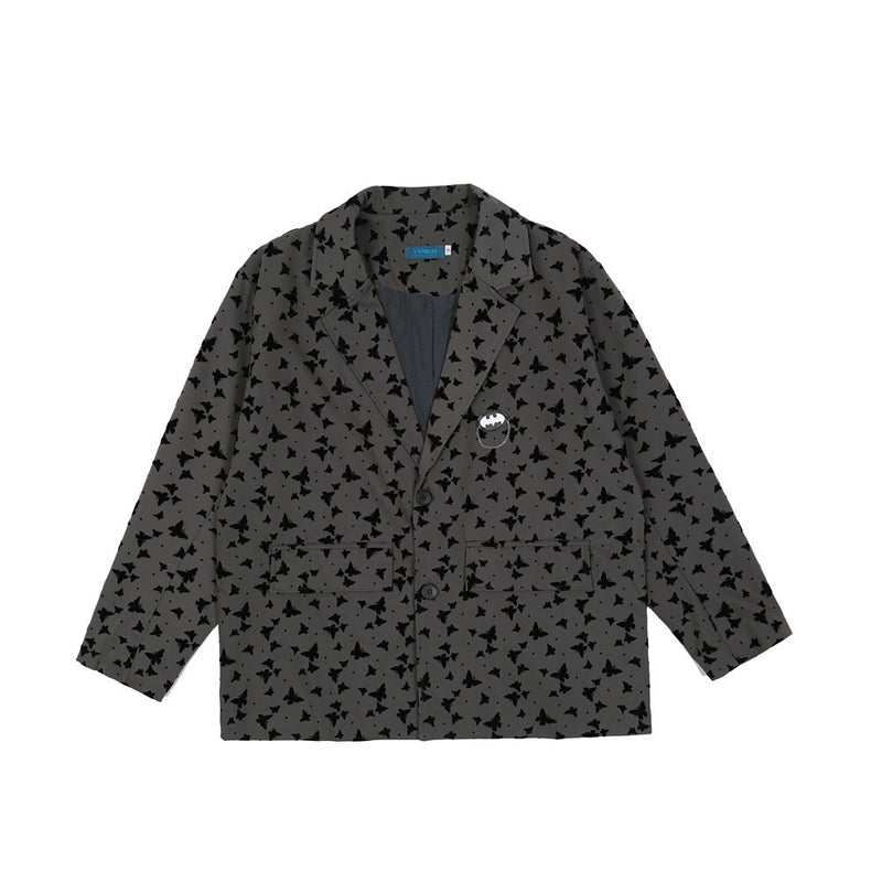 Men's Casual Suit Man Blzer Vintage Butterfly Print Blazer Men's Dark Style Loose Lapels Jacket Small Suit