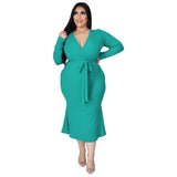 Nina Parker plus Size Dresses Dress Sexy V-neck Long Sleeve Narrow