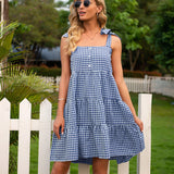 Gingham Dress Summer Fresh Sweet Dress Strap Type Dress