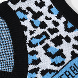 Men Sweater Vest Creative Contrasting Color Jacquard Knitted Vest Men's Loose V-neck Sleeveless Sweater