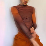 Rave Outfits Mens Long Sleeve Shirt Men's Bottoming Shirt Men's Gradient Color Casual Retro Top
