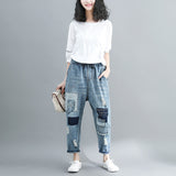 Women Patchwork Jeans Ripped Embroidered Jeans Distressed