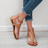 Women Open Toe Sandals Flats Large Size Flip Toe Hollow Sandals Summer Fashion