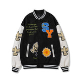 Mens Fall Outfits Baseball Uniform Jacket Men's and Women's Embroidered Coat Loose PU Leather Sleeve Couple Wear Top