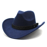 Cowboy Hats Wide Belt Woolen Western Cowboy Bowler Hat for Men Women