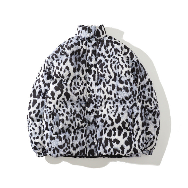 Mens Fall Outfits Leopard Print Full Printed Thickened Cotton Padded Coat High Street Loose Bread Jacket Men's Coat