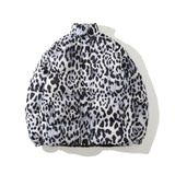Mens Fall Outfits Cotton-Padded Coat Winter Leopard Print Color Matching Couple Bread Coat Cotton-Padded Casual Coat