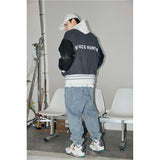 Black Varsity Jacket Autumn and Winter Baseball Uniform Men's Stitching Contrast Color Pilot Jacket Jacket