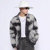Men Denim Coat Jean Jackets Gradient Tie-Dye Washed Do the Old Cowboy Coat Men Loose Lapels Denim Clothes Jacket
