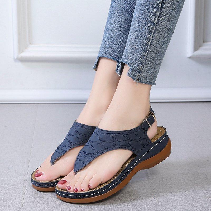 Women Open Toe Sandals Flats Spring/Summer Roman Buckle Large Size Shoes