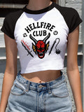 Stranger Things T Shirt Cow Head Print Exposed Navel Black Sleeve Stitching Cartoon T-shirt Sexy