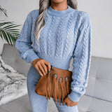Preppy Aesthetic Sweater Autumn and Winter Solid Color Knitted Long Sleeve Crew Neck Sweater