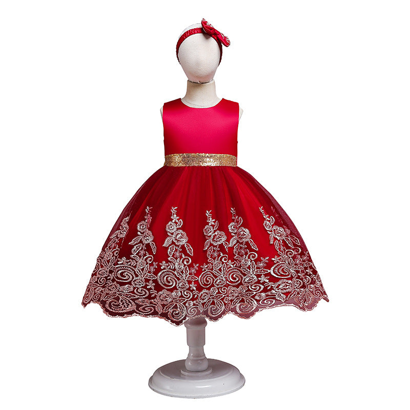 Toddler Girls Sequin Gown Dress Children's Dress Princess Dress Golden Embroidery Children's Costume