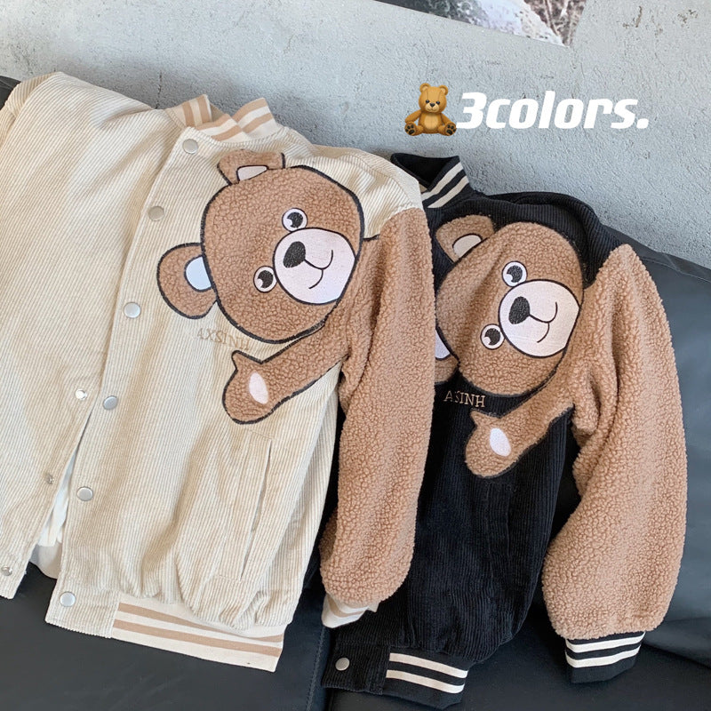 The Bears Varsity Jacket Double-Layer Jacket Women's Jacket Bear Baseball Uniform Autumn and Winter Special-Interest Design Jacket