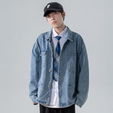 Denim Varsity Jacket Paisley Back Patterned Denim Jacket Male Student Workwear Jacket