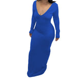 Winter Formal Dresses V-neck Sexy Long Dress Solid Color Bottoming Long Sleeve Autumn and Winter