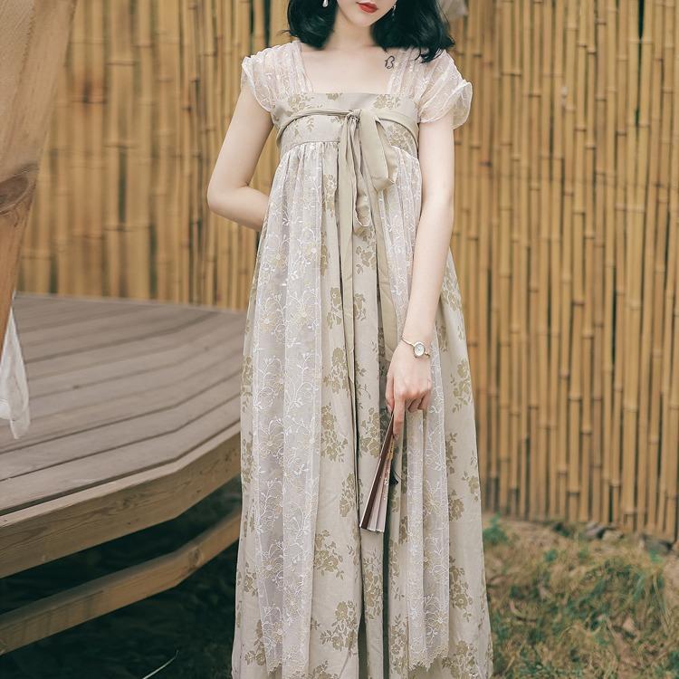 Women's Cottagecore Dress French Sweet Fresh Hanfu Summer Stitching Floral Dress