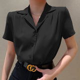 90S Fashion Solid Color Single-Breasted Retro Suit Short Sleeve Shirt