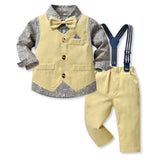 Children Boy Formal Shirt & Suspender Pants 2 Piece Set Vest Long Sleeve Cotton Shirt