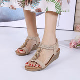 Fancy Sandals 2021 New Wooden Bead Rhinestone Bohemian Wedge Sandals