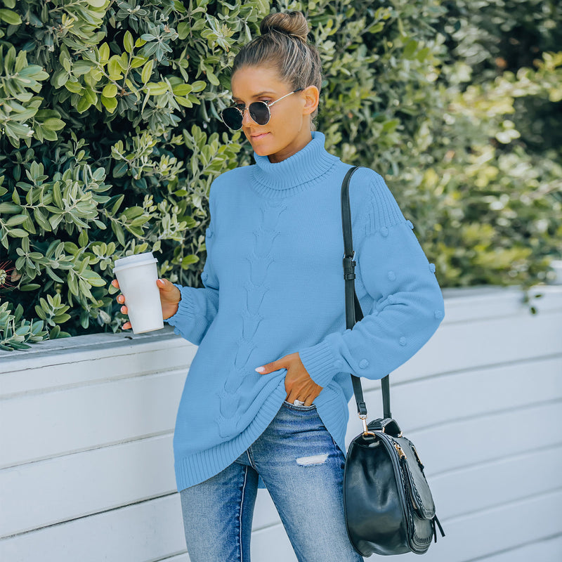 Women Fall Outfits Knitted Long Sleeve Loose Turtleneck Sweater Women