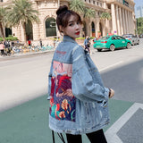 Comic Denim Jacket Loose Autumn Coat Plus Size Coat