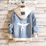 Comic Denim Jacket Men and Women Street Hip Hop plus Size Hooded Hooded Jacket