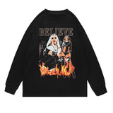Mens Fall Outfits Vintage Printed Oversize Long Sleeve Bottoming Shirt Top T-shirt for Men