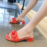 Finn Chain Pointed Toe Mule Summer High Heel Slippers Metal Chain Open Toe Square Toe Slippers Women's Chunky Heel Mid Heel Shoes
